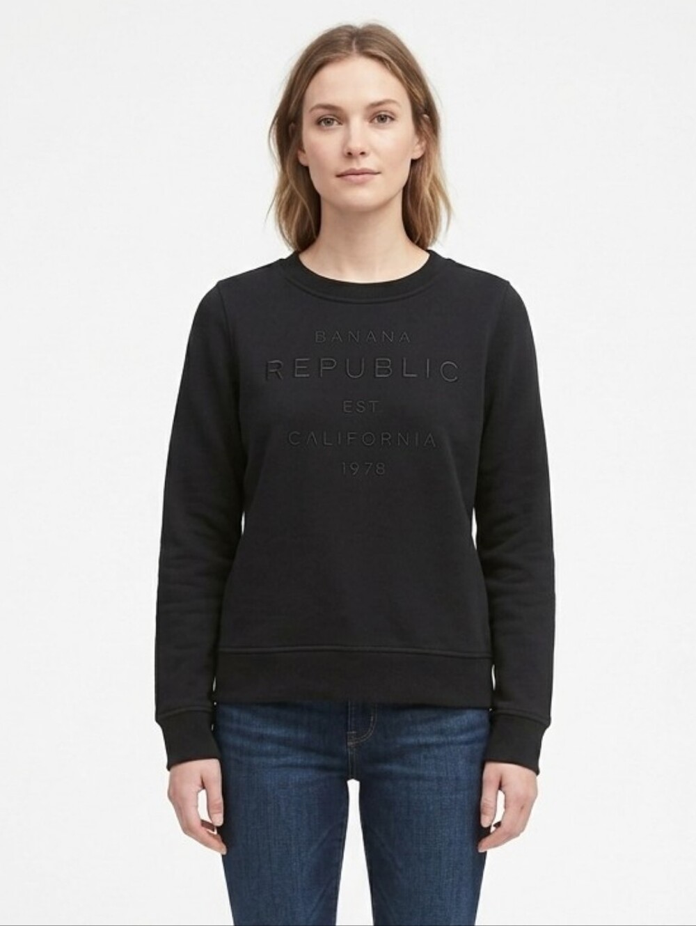 BANANA REPUBLIC Small Black Embroidered Logo Sweatshirt Crewneck Pullover S